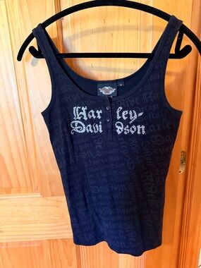 Harley-Davidson Black Graphic Henley Tank Top